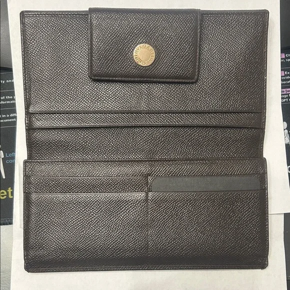 Bvlgari Long Trifold Brown Wallet with Gold Accent EUC - Picture 4 of 15
